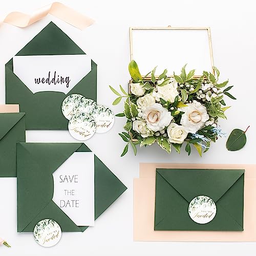 Greenery Wedding Invitation Envelope Seals with Gold Foil, 1.4 Inch, 108pcs