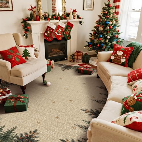 Breling Pine Berry Christmas Area Rug 4x6 ft - Holiday Red & Green Floor Decor