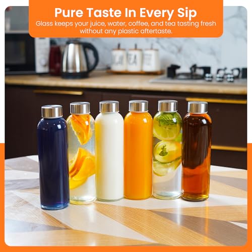18oz Glass Juice Bottles with Stainless Steel Lids, 6-Pack Set