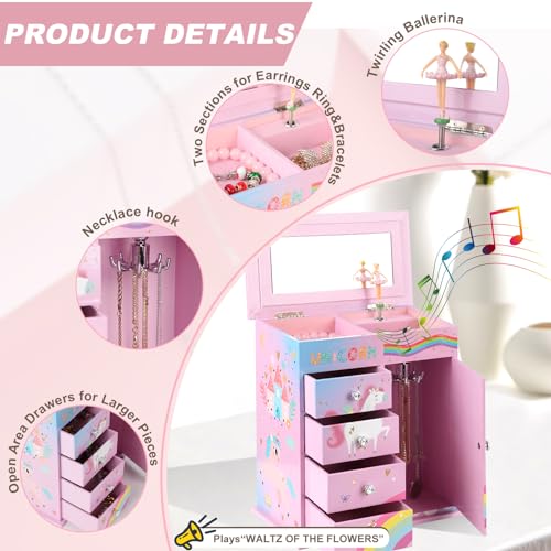 efubaby Pink & Blue 5-Layer Music Jewelry Box with Unicorns & Castle - Includes Unicorn Jewelry Set