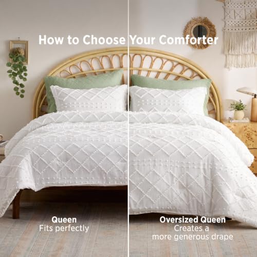 Bedsure Twin XL Comforter Set - 2 Piece Soft White Boho Tufted Bedding