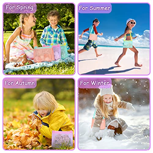 Kids Mesh Beach Bags for Shell Collecting - Adjustable Sand Toy Bags, Set of 3