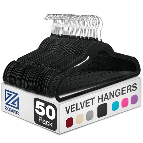 Black Velvet Clothes Hangers 50 Pack - Non-Slip Coat & Pants Hangers