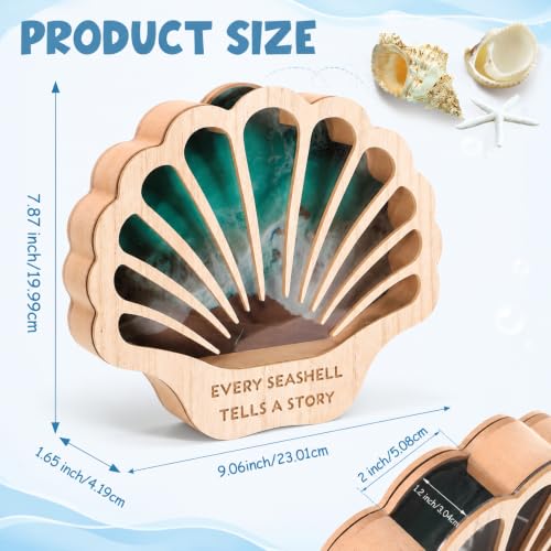 Seashell Display Case with Lights, Wooden Shadow Box for Beach Treasures
