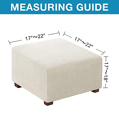 Stretch Ottoman Cover for Square Ottoman - Soft Slipcover, Biscotti Beige