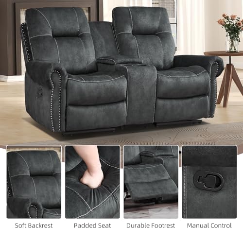 2-Seater Manual Reclining Loveseat with Center Console and Cup Holders