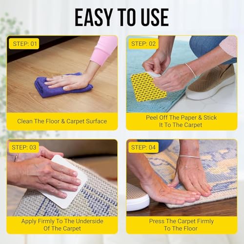 Anti-Slip Rug Gripper Pads - 20 Pack, 4x4 Inch Reusable Carpet Tape