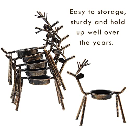 Set of 6 Metal Reindeer Tea Light Candle Holders for Christmas Decor