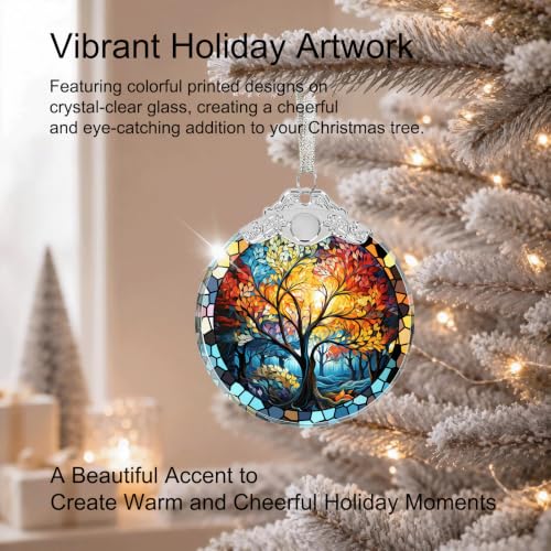 Aestas Tree of Life Crystal Glass 3" Hanging Ornament - Christmas Decor Gift & Keepsake (Tree of Life Variant)