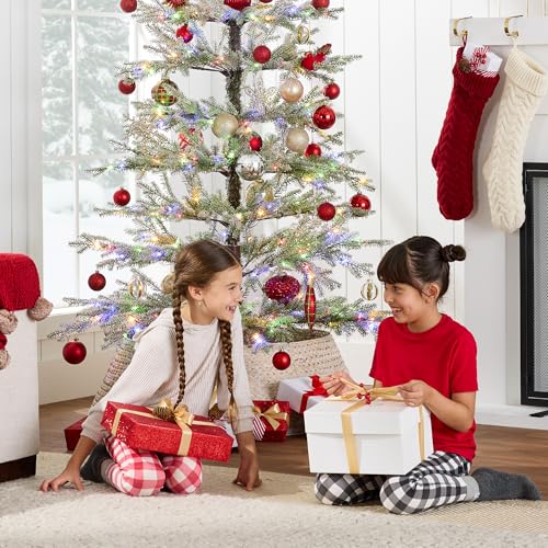 7.5ft Pre-Lit Flocked Artificial Christmas Tree with Dual Color LED Lights