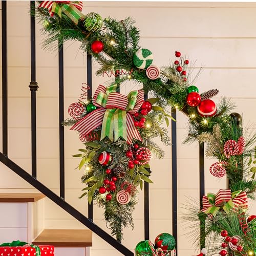 Valery Madelyn Christmas Teardrop Swag with Elf Decoration, Red Green White, 24 Inch