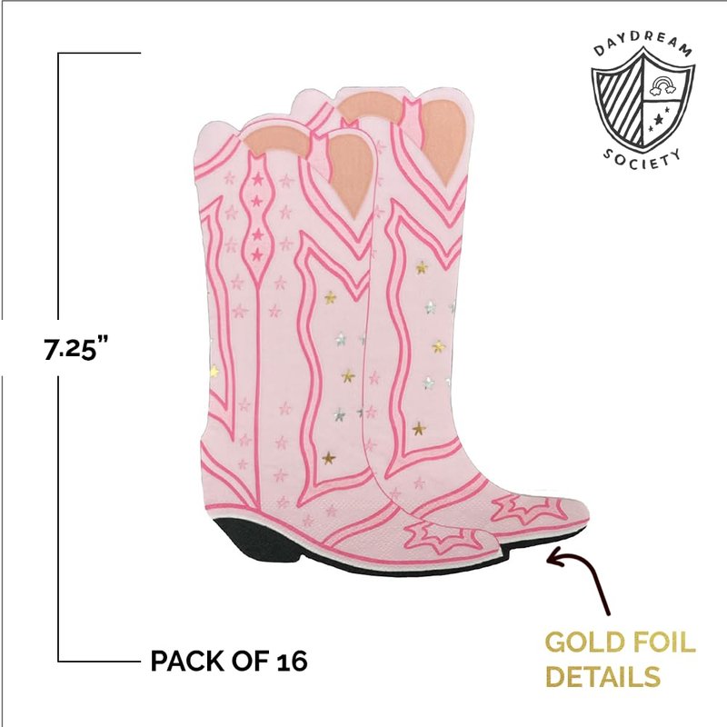 Daydream Society Pony Tale ""Boot"" Napkins - Boot Shape Napkins - Cowgirl Napkins - Pack of 16 - Disposable Napkins - Cowgirl Theme Napkins - Cowgirl Theme Birthday - Birthday Parties, Large