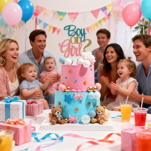 23-Piece Bear Gender Reveal Cake Topper Set for Baby Shower Party