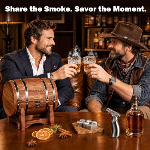 INSISART Charred Whiskey Smoker Kit with Barrel - Old Fashioned Cocktail Smoking Set