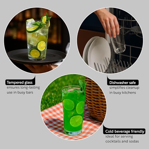 19-Ounce Beverage Glasses, Set of 6, Chip-Resistant Tempered Drinking Glass