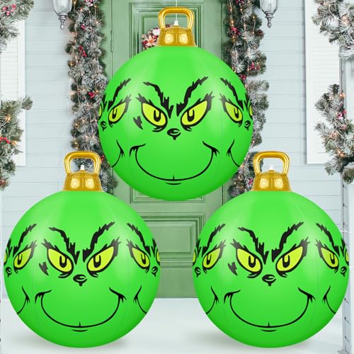Denylo Pro 3 Pack 23.6 Inch Green Inflatable Christmas Balls Outdoor Holiday Decor