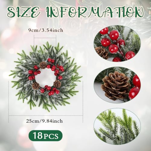 YLOLUL 18 Pcs Christmas Candle Ring Wreath Set - Mini Holiday Decor for Front Door & Kitchen
