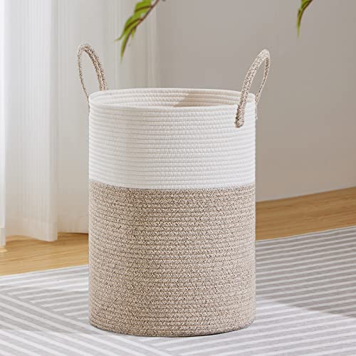 58L Tall Cotton Rope Laundry Basket, Woven Decorative Storage Hamper
