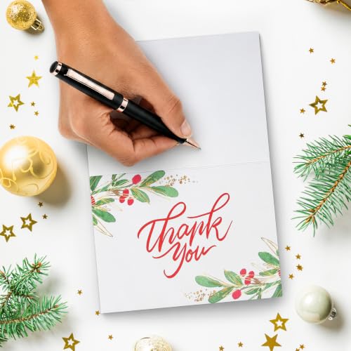 Christmas Thank You Cards with Envelopes 3.5 x 5 In sunken greenery design