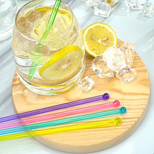 Multicolor 100 Pcs Plastic Cocktail & Cake Pop Stirrers - Safe, Disposable, 7.24 Inch