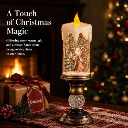 Cabilock USB Snow Globe Candle Lamp Santa Scene, Christmas Tabletop Decor