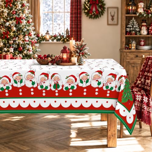 Miffrank Santa Claus Christmas Tablecloth 60 x 84 Inch Waterproof Wrinkle-Resistant Farmhouse Holiday Decor
