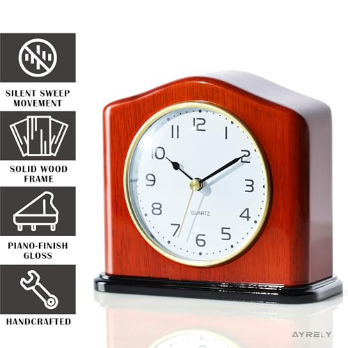 Handcrafted Solid Wood Mantel Clock with Silent Quartz Movement