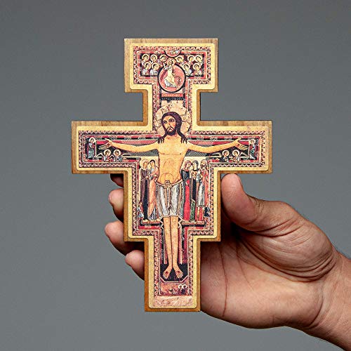 San Damiano Wall Cross - 8-Inch Solid Brazilian Walnut Wood Crucifix