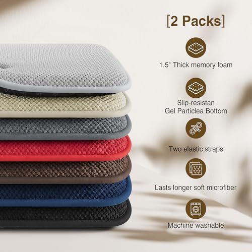 Memory Foam Dining Chair Cushions, 16x16 Non-Slip Seat Pads, Set of 2