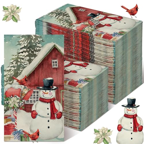 Sinmoe Vintage Snowman Disposable Paper Guest Napkins Christmas Holiday 200 Pack