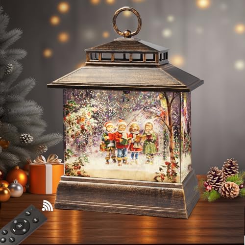 Musical Christmas Snow Globe Lantern with Remote, 8 Songs & 6H Timer