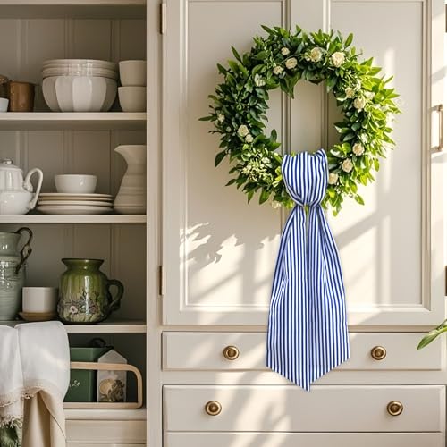 Blue and White Striped Wreath Sash for Front Door 59 x 5.1 Inch