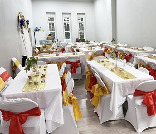 Red Satin Chair Sashes 50 Pack - 7x108 Inch Bow Ribbons for Weddings & Events