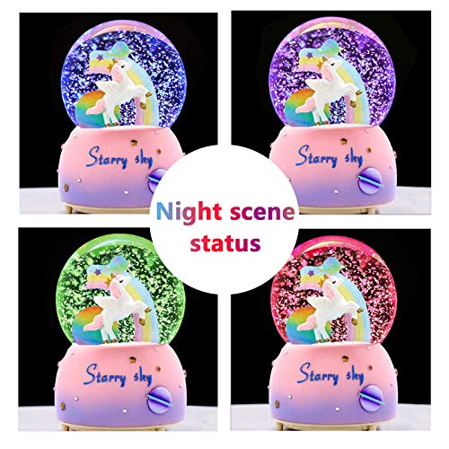 Unicorn Musical Snow Globe with Auto Snowfall and 7-Color LED Light