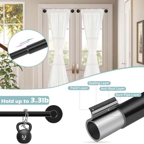 Adjustable Magnetic Curtain Rod 16-28 Inch, Tool-Free Metal Rod for Doors