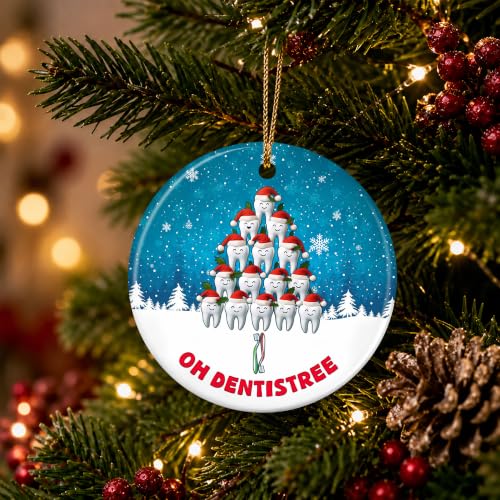 Dentist Tooth Tree Christmas Ornament – 2.9in Ceramic Dental Holiday Keepsake