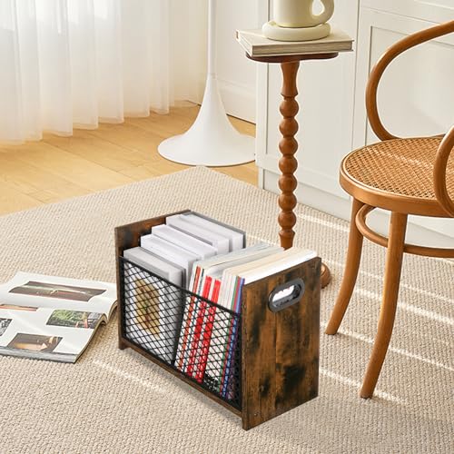 Rustic Metal Magazine Rack, Farmhouse File Storage Basket for Home Office