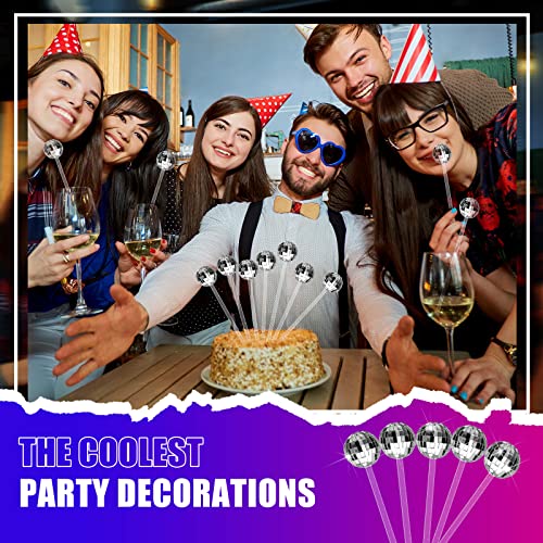 Sawysine Silver Disco Ball Drink Stirrer 48 pcs - Party Cocktail Picks, Shiny Decor