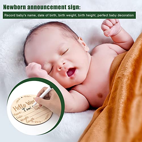 Wooden Baby Birth Announcement Sign with Ink Pad for Newborn Keepsake