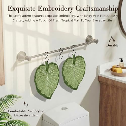 Leaf-Shaped Hanging Hand Towels - 2 Pack, Soft Coral Fleece Absorbent