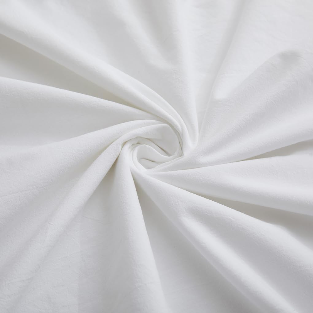 Skiennix 100% Washed Cotton Duvet Cover - Breathable White Queen Size Bedding Set | 90x90 Inches