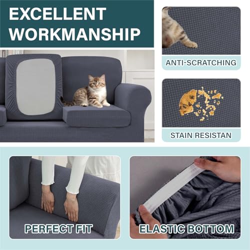7-Piece Stretch Sofa Cover Set for 3 Cushion Sofas - Grey