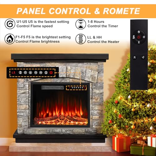 36-Inch Electric Fireplace with Mantel and Faux Stone Finish Gray