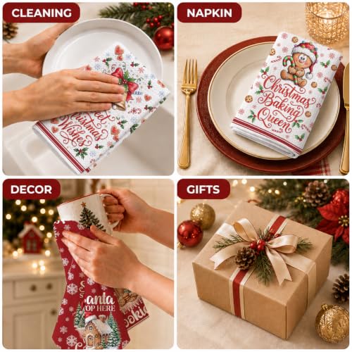 ZHAMEN 4 Pcs Christmas Kitchen Towels - Soft Absorbent Waffle Hand Towels (Multi 1663)