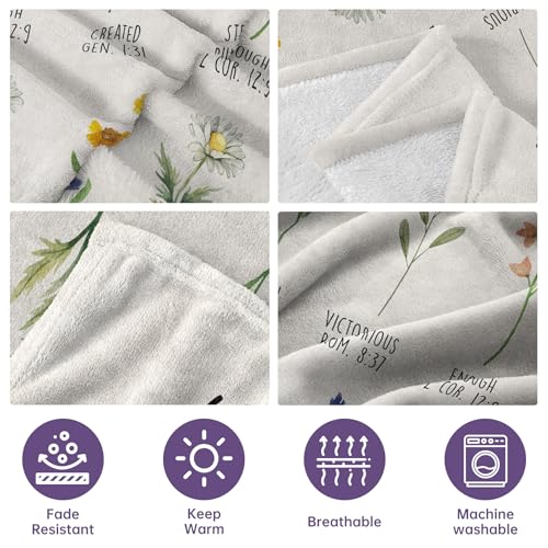 Afterprints Christian Flowers Blanket for Women 60 x 80 in Cream