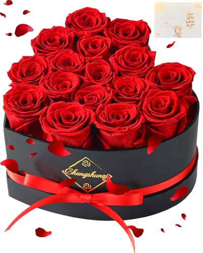 16 Preserved Roses in Heart-Shaped Gift Box - Real Eternal Flowers for Her