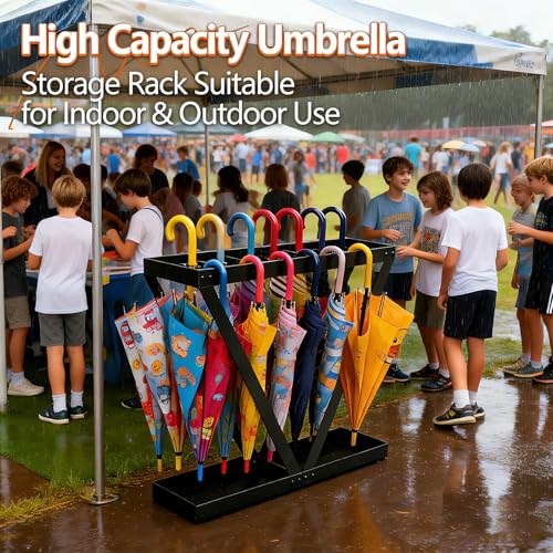 Modern Metal Umbrella Stand for Entryway with Hooks, Black Rustproof Rack