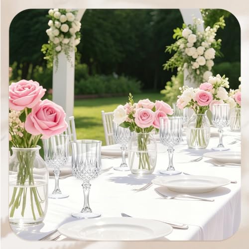 7oz Vintage Plastic Wine Glasses, Reusable Crystal Goblets - 24 Pack