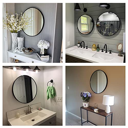 24-Inch Round Wall Mirror, Matte Black Metal Frame for Bathroom and Vanity