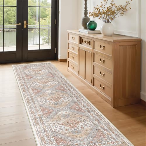 Vintage Washable Runner Rug 2x8 - Non-Slip Low Pile Hallway Carpet
